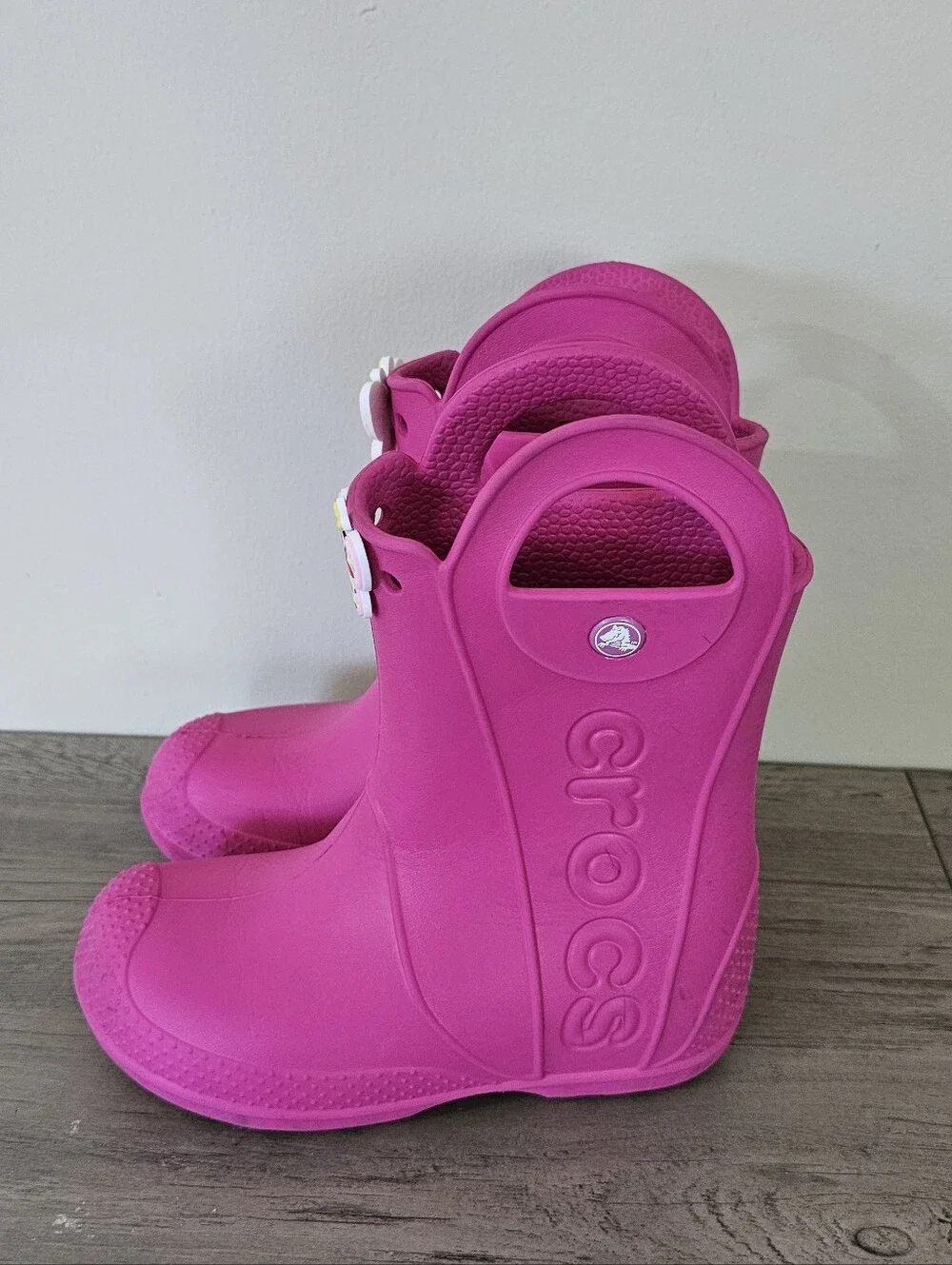 CROCS Kids Hot Pink Rain Boots with Butterfly Charm Toddler Girl C 13